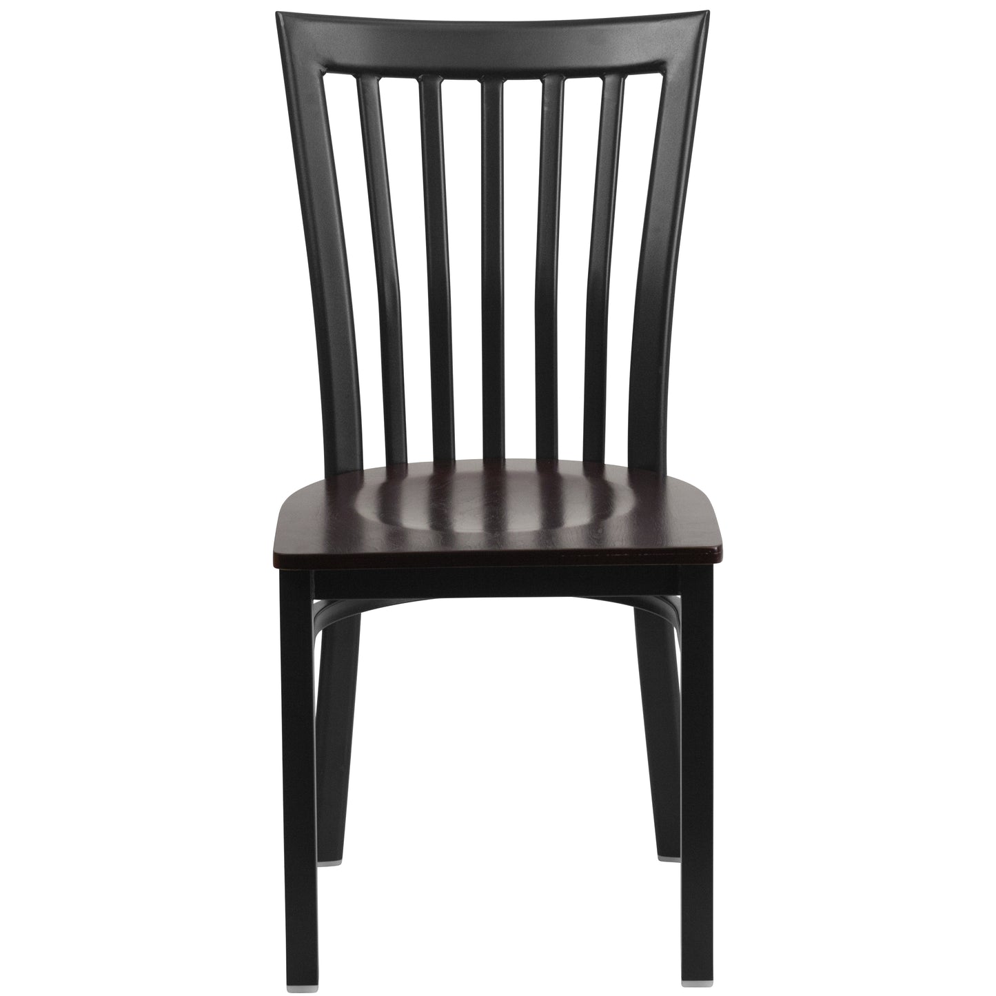 HERCULES Series Black School House Back Metal Restaurant Chair - Walnut Wood Seat Walnut Wood Seat/Black Metal Frame
