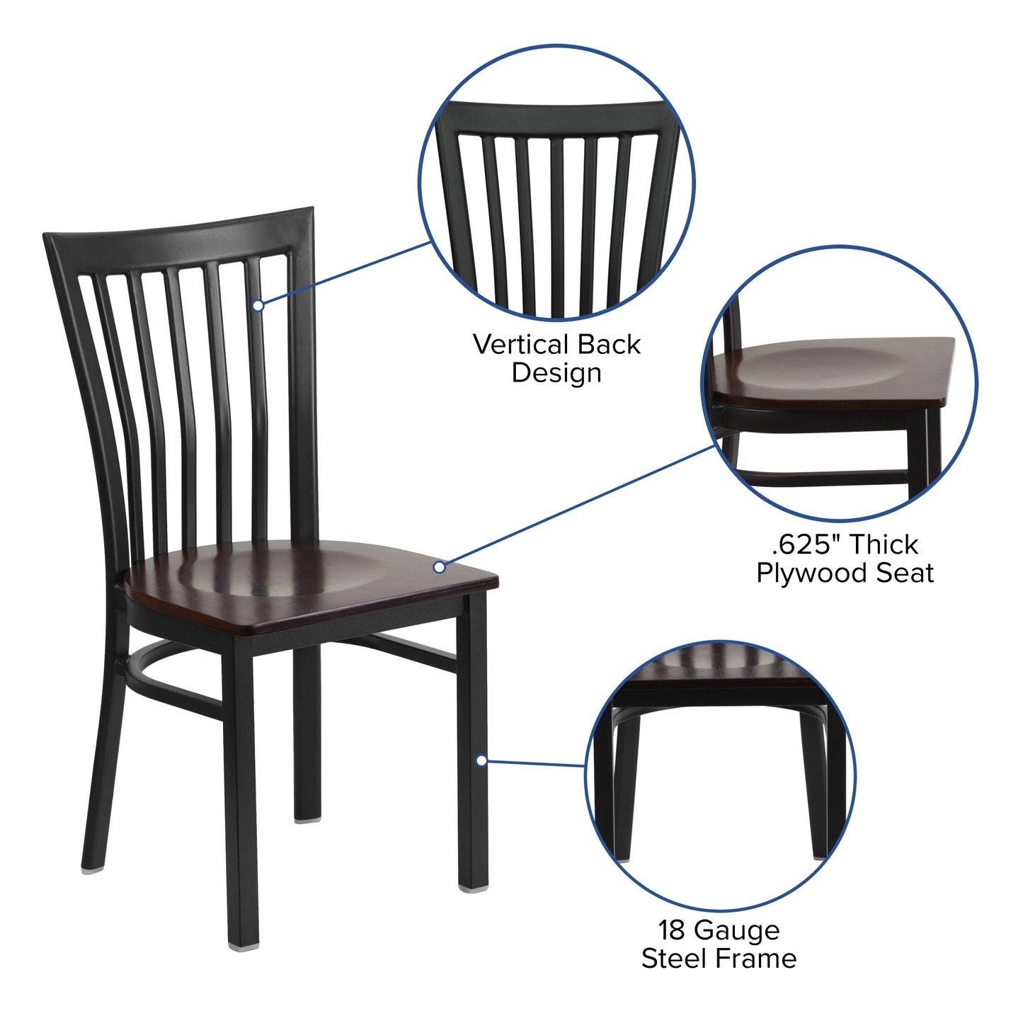 HERCULES Series Black School House Back Metal Restaurant Chair - Walnut Wood Seat Walnut Wood Seat/Black Metal Frame