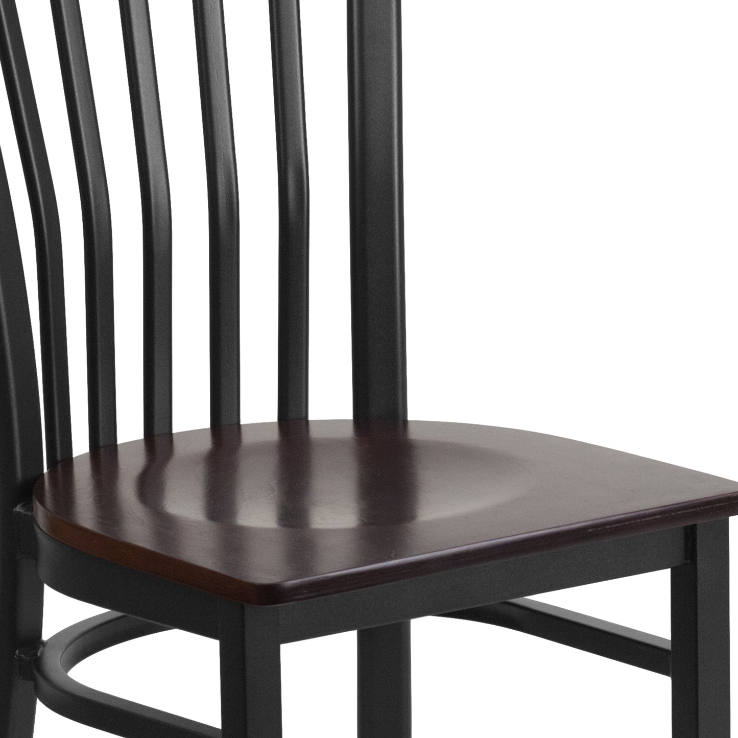 HERCULES Series Black School House Back Metal Restaurant Chair - Walnut Wood Seat Walnut Wood Seat/Black Metal Frame