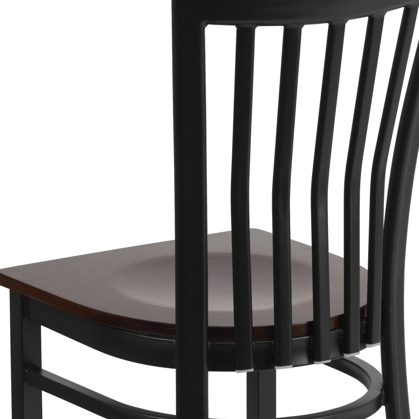 HERCULES Series Black School House Back Metal Restaurant Chair - Walnut Wood Seat Walnut Wood Seat/Black Metal Frame