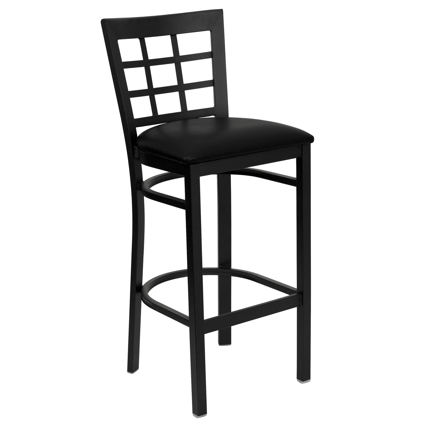 HERCULES Series Black Window Back Metal Restaurant Barstool - Black Vinyl Seat Black Vinyl Seat/Black Metal Frame