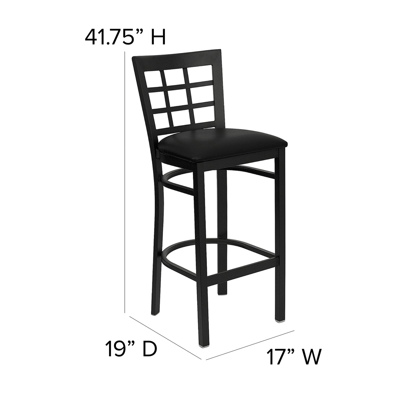 HERCULES Series Black Window Back Metal Restaurant Barstool - Black Vinyl Seat Black Vinyl Seat/Black Metal Frame