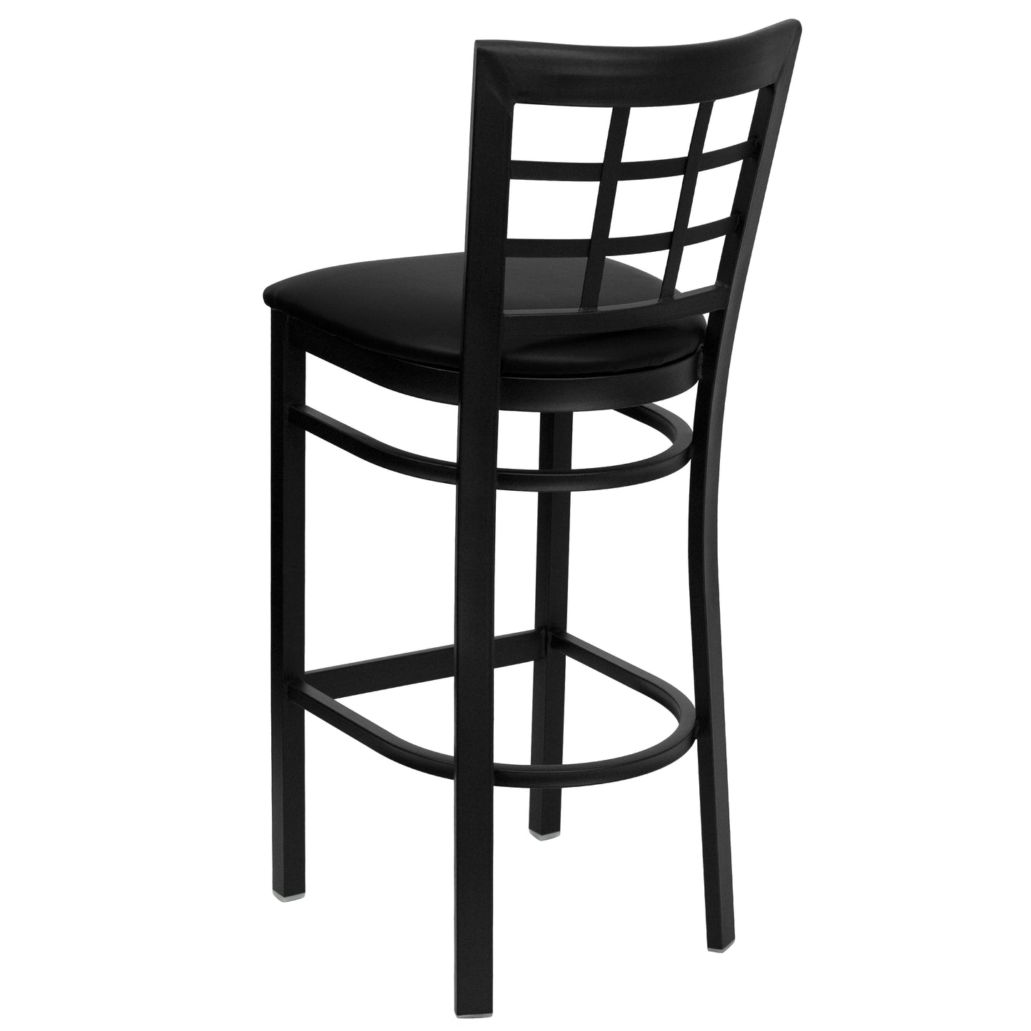 HERCULES Series Black Window Back Metal Restaurant Barstool - Black Vinyl Seat Black Vinyl Seat/Black Metal Frame