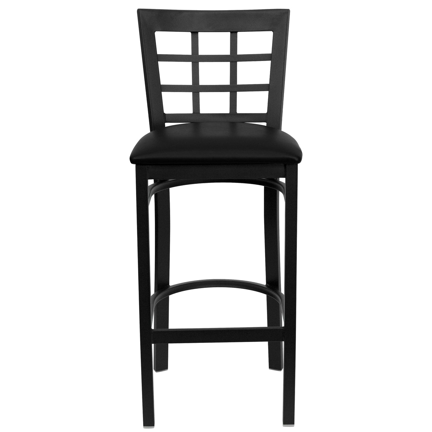 HERCULES Series Black Window Back Metal Restaurant Barstool - Black Vinyl Seat Black Vinyl Seat/Black Metal Frame