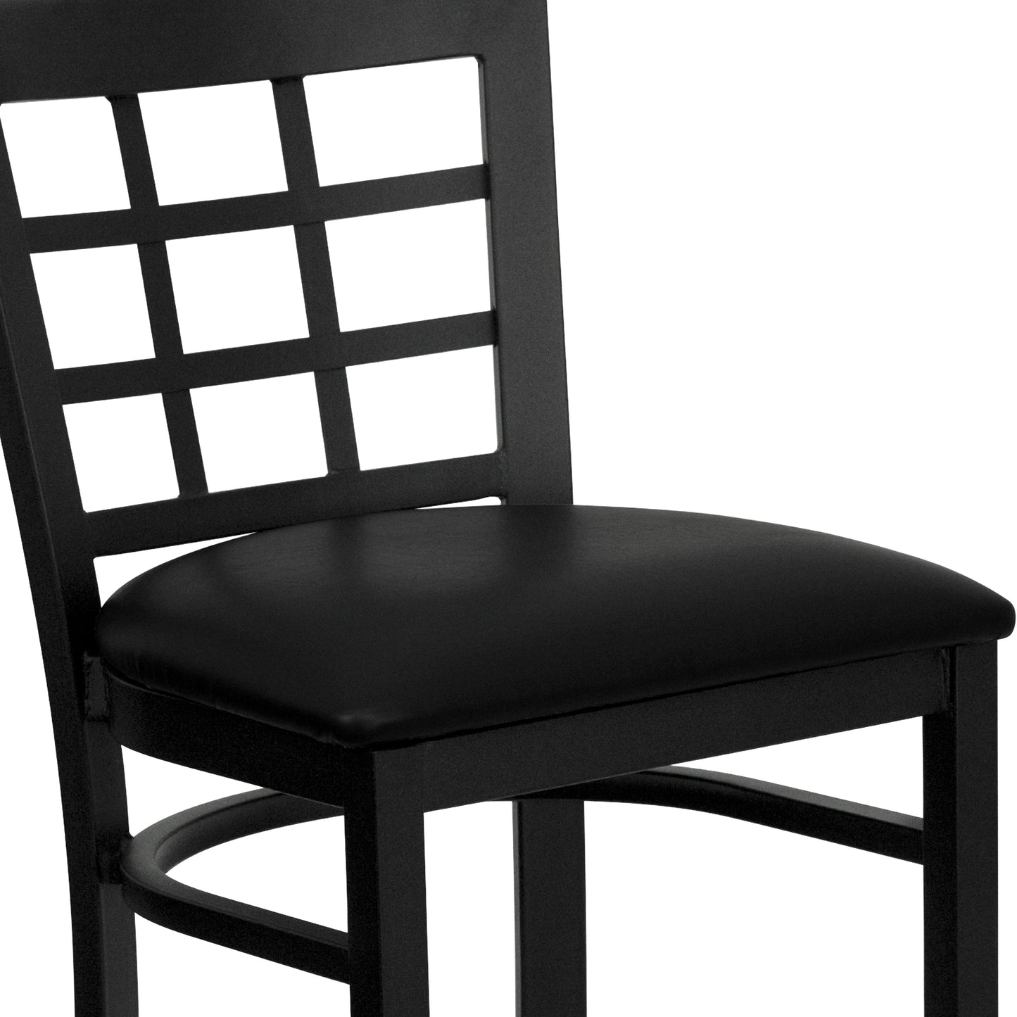 HERCULES Series Black Window Back Metal Restaurant Barstool - Black Vinyl Seat Black Vinyl Seat/Black Metal Frame