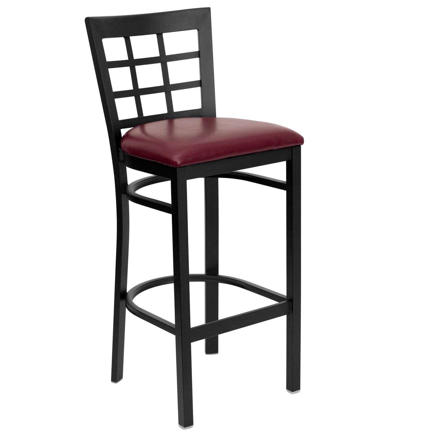 HERCULES Series Black Window Back Metal Restaurant Barstool - Burgundy Vinyl Seat Burgundy Vinyl Seat/Black Metal Frame
