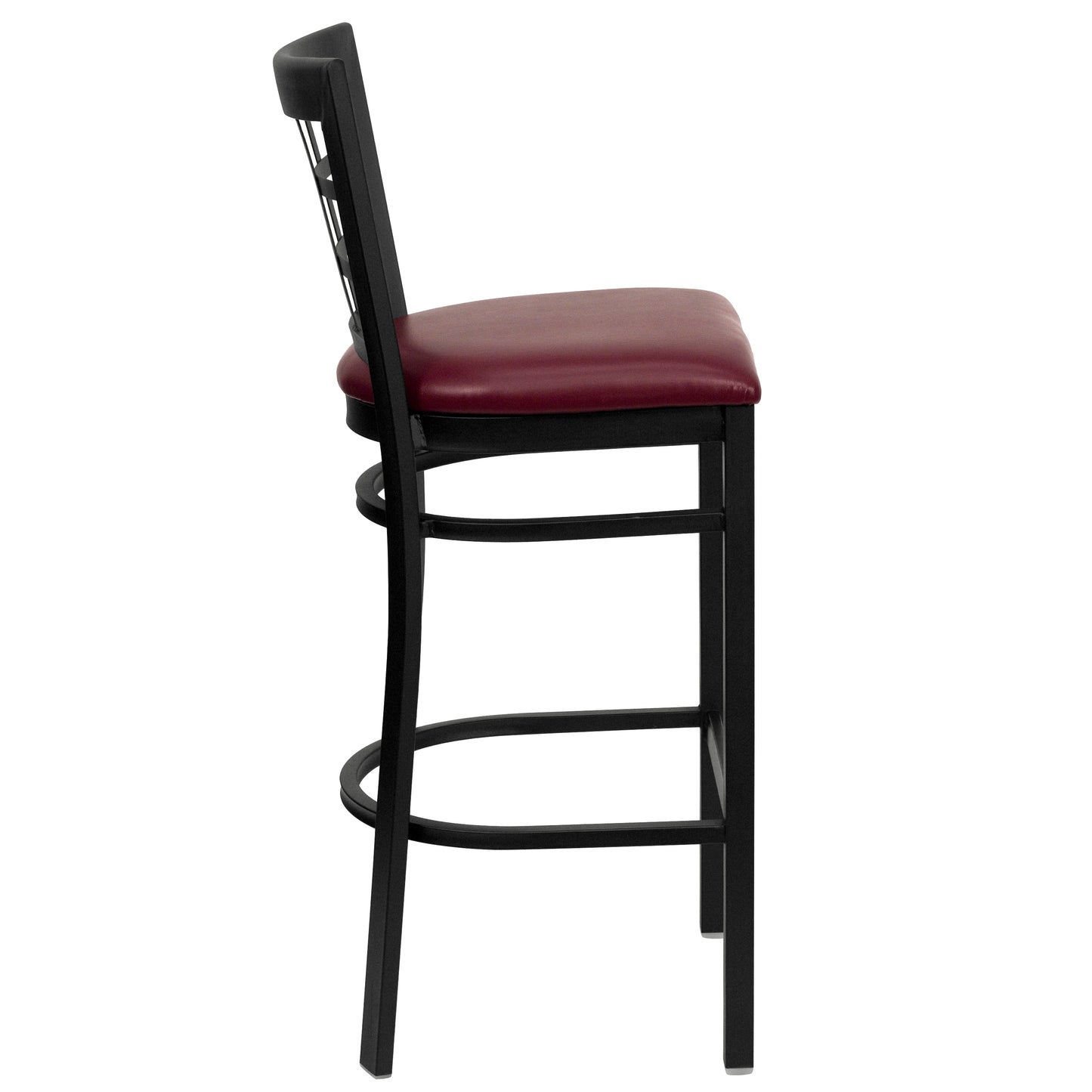 HERCULES Series Black Window Back Metal Restaurant Barstool - Burgundy Vinyl Seat Burgundy Vinyl Seat/Black Metal Frame