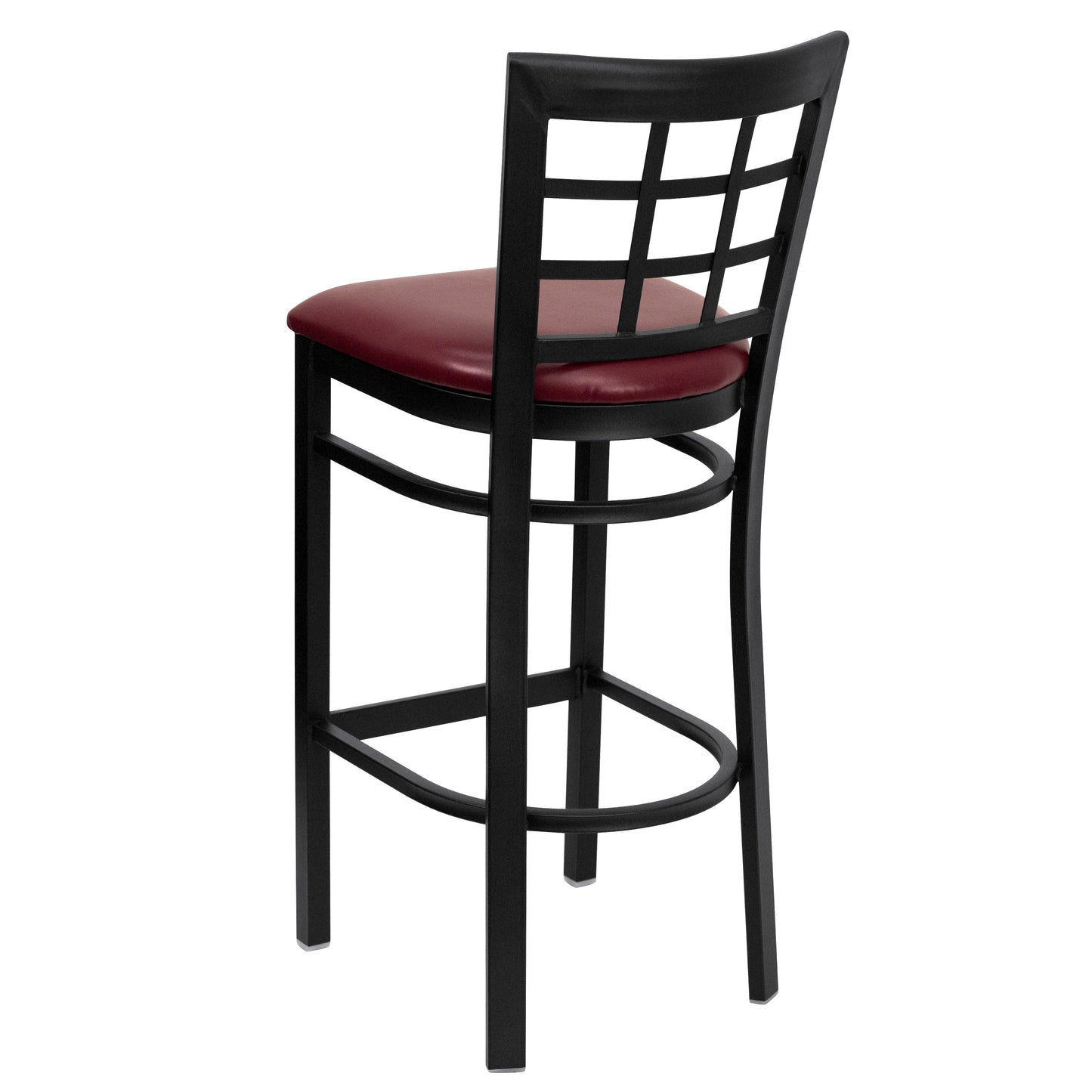 HERCULES Series Black Window Back Metal Restaurant Barstool - Burgundy Vinyl Seat Burgundy Vinyl Seat/Black Metal Frame