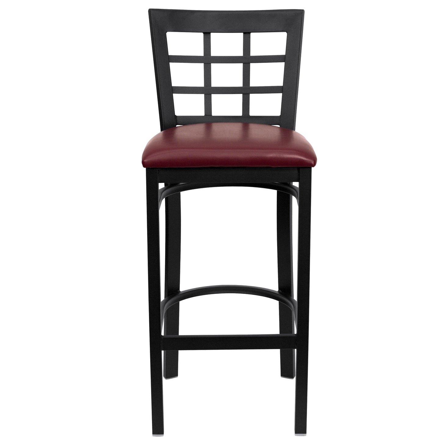 HERCULES Series Black Window Back Metal Restaurant Barstool - Burgundy Vinyl Seat Burgundy Vinyl Seat/Black Metal Frame