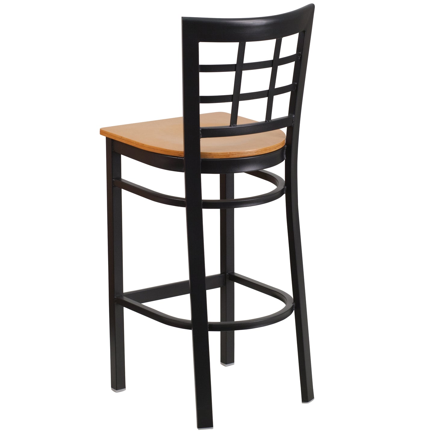 HERCULES Series Black Window Back Metal Restaurant Barstool - Natural Wood Seat Natural Wood Seat/Black Metal Frame