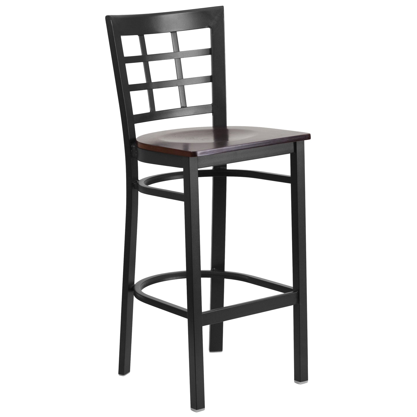 HERCULES Series Black Window Back Metal Restaurant Barstool - Walnut Wood Seat Walnut Wood Seat/Black Metal Frame XU-DG6R7BWIN-BAR-WALW-GG