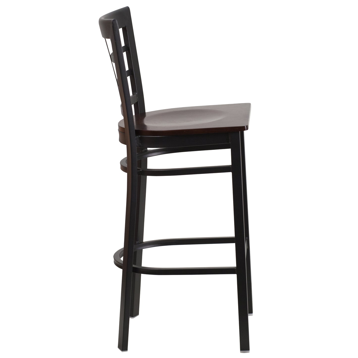 HERCULES Series Black Window Back Metal Restaurant Barstool - Walnut Wood Seat Walnut Wood Seat/Black Metal Frame XU-DG6R7BWIN-BAR-WALW-GG