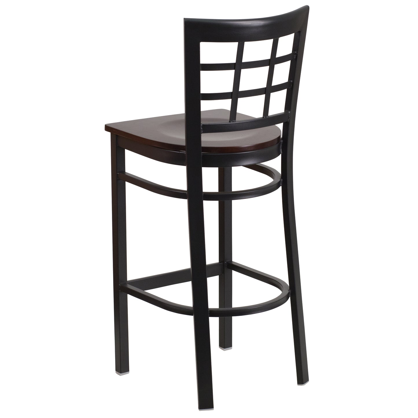 HERCULES Series Black Window Back Metal Restaurant Barstool - Walnut Wood Seat Walnut Wood Seat/Black Metal Frame XU-DG6R7BWIN-BAR-WALW-GG