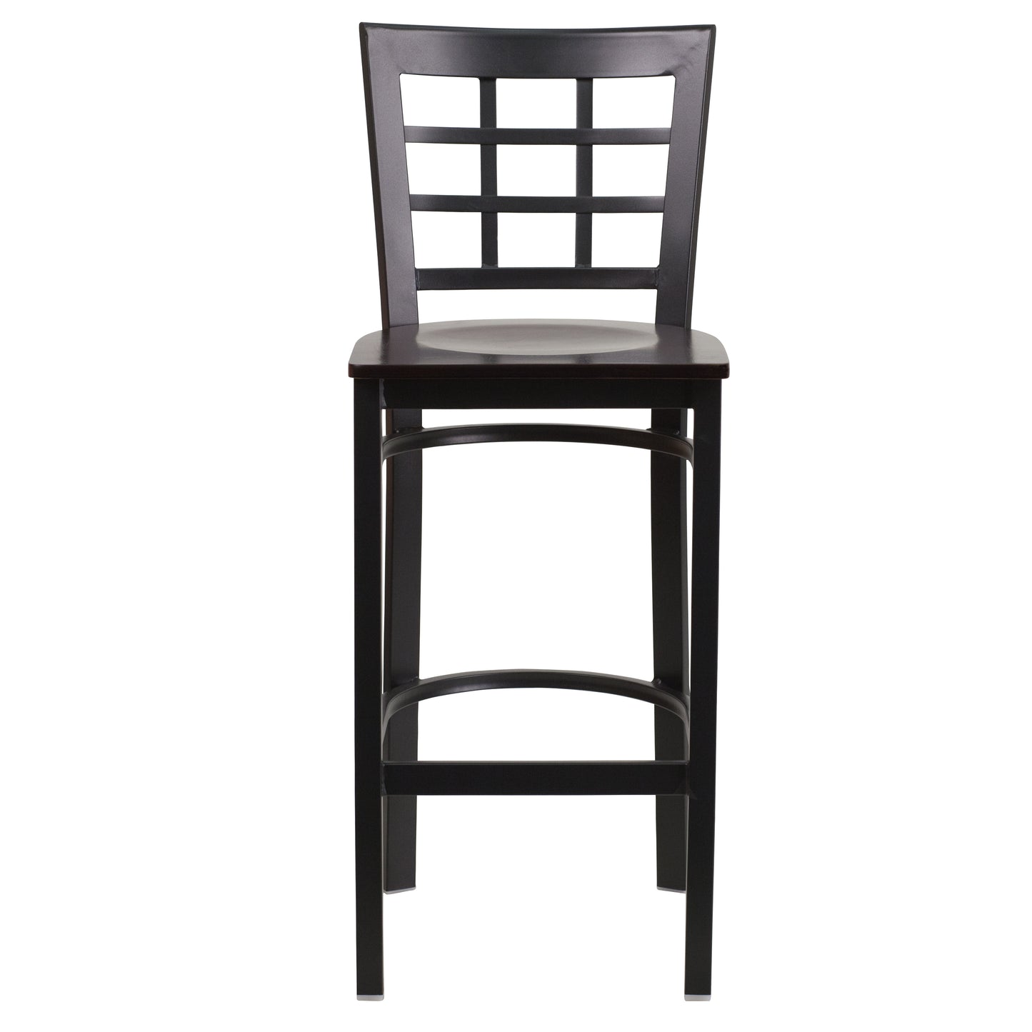 HERCULES Series Black Window Back Metal Restaurant Barstool - Walnut Wood Seat Walnut Wood Seat/Black Metal Frame XU-DG6R7BWIN-BAR-WALW-GG