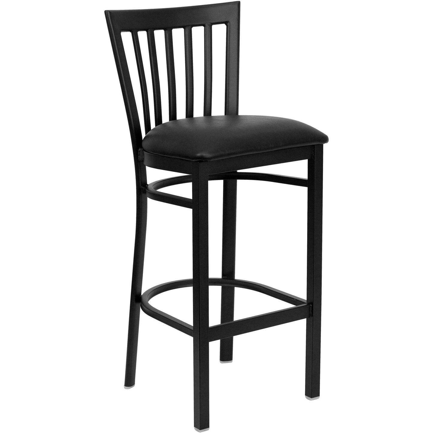 HERCULES Series Black School House Back Metal Restaurant Barstool - Black Vinyl Seat Black Vinyl Seat/Black Metal Frame