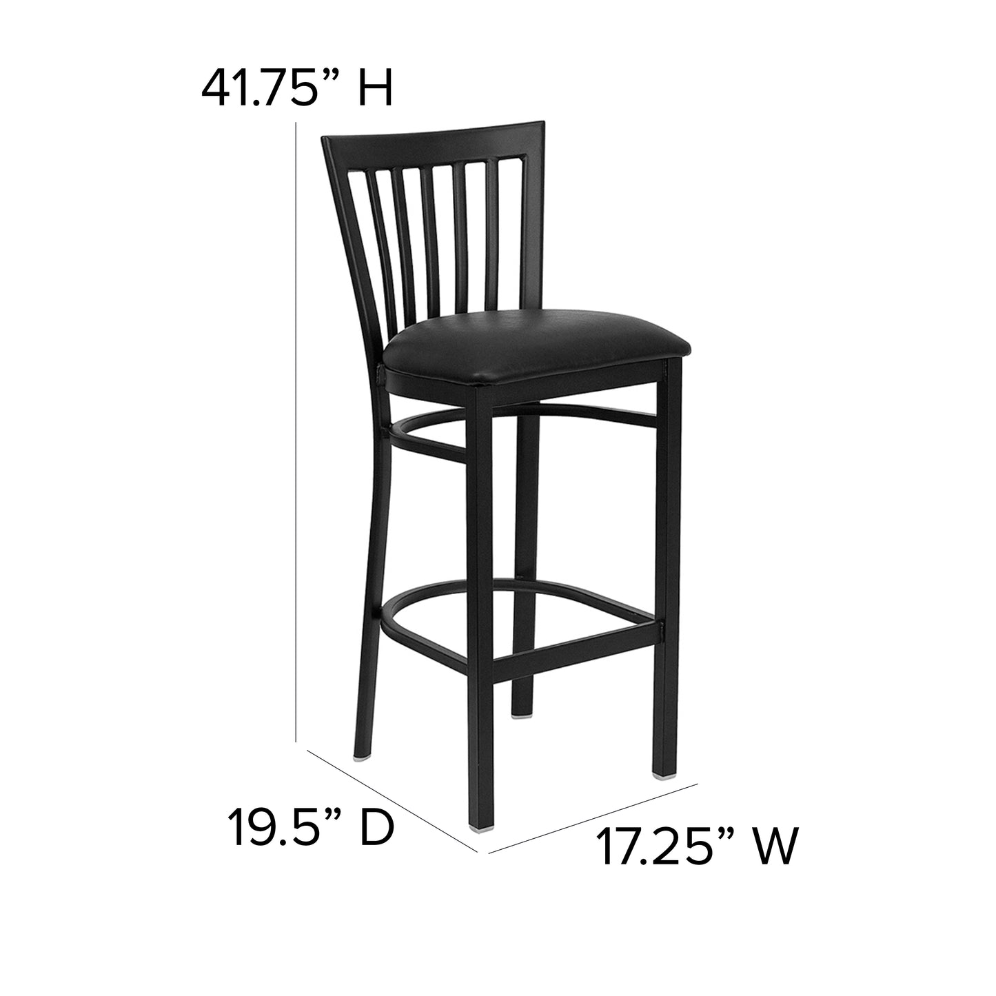 HERCULES Series Black School House Back Metal Restaurant Barstool - Black Vinyl Seat Black Vinyl Seat/Black Metal Frame