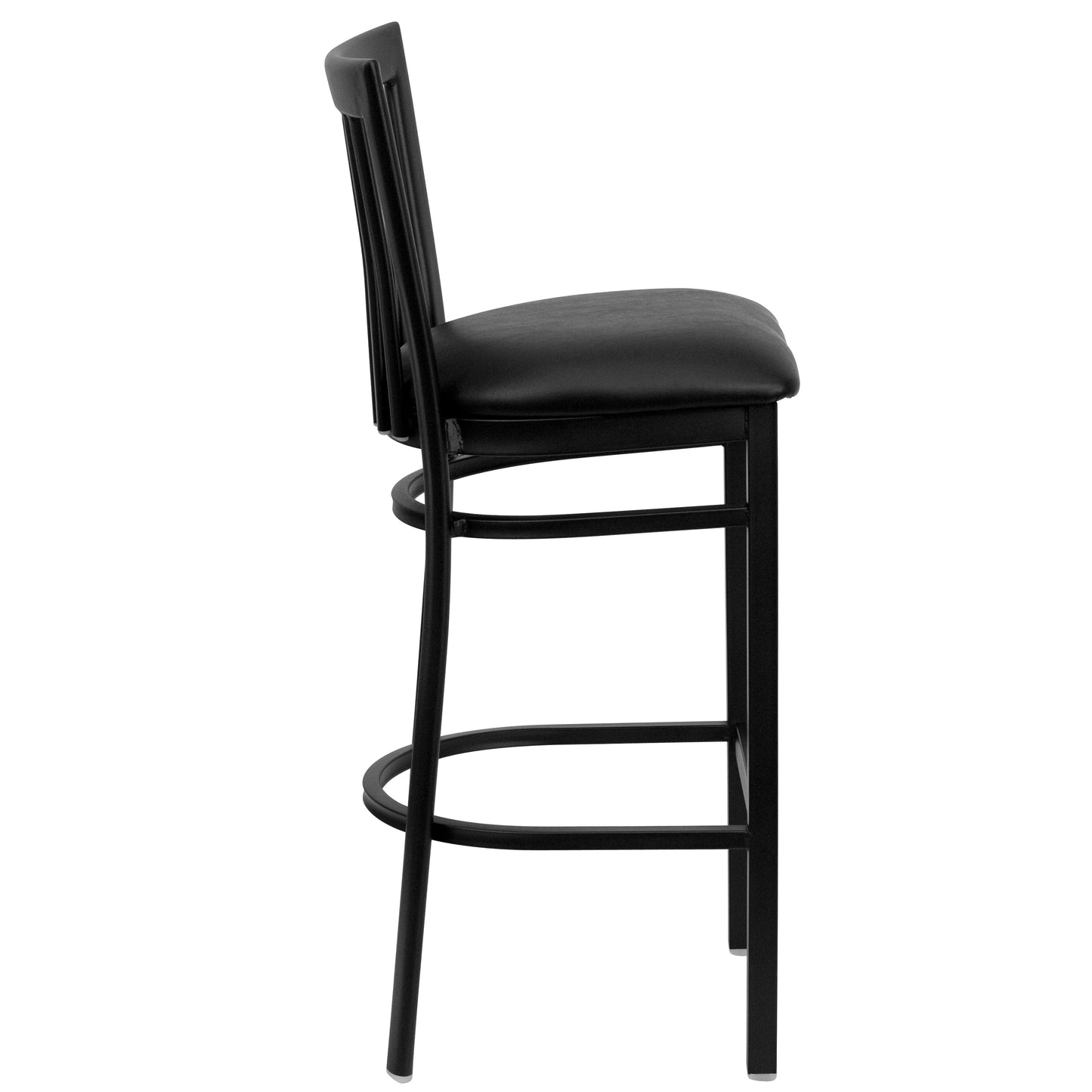 HERCULES Series Black School House Back Metal Restaurant Barstool - Black Vinyl Seat Black Vinyl Seat/Black Metal Frame