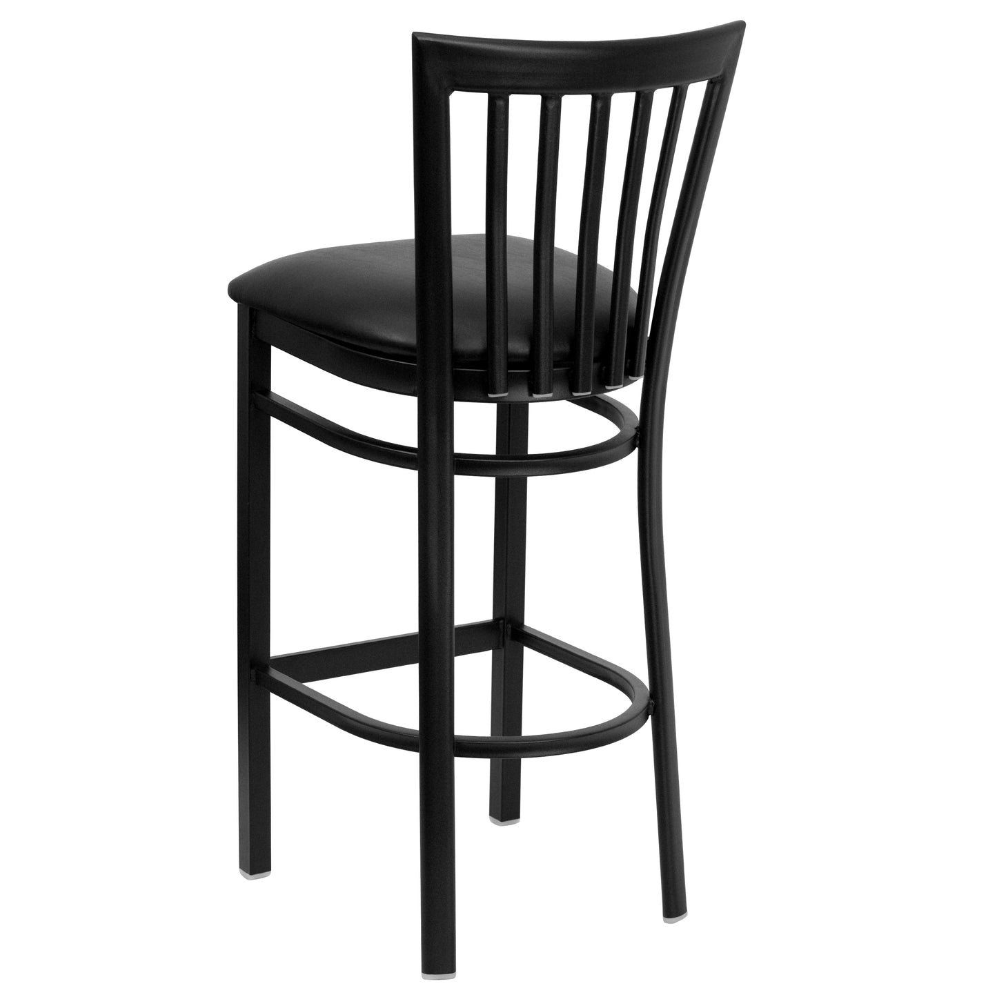 HERCULES Series Black School House Back Metal Restaurant Barstool - Black Vinyl Seat Black Vinyl Seat/Black Metal Frame