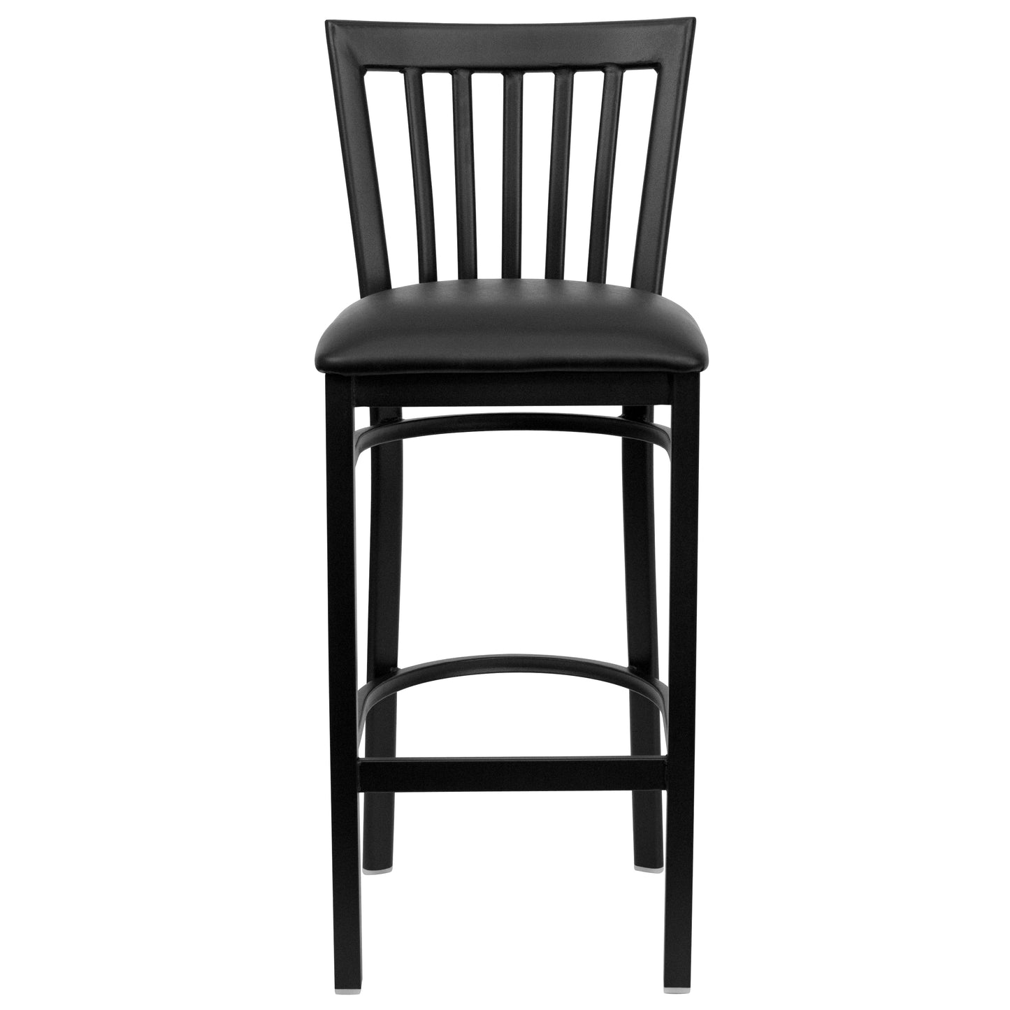 HERCULES Series Black School House Back Metal Restaurant Barstool - Black Vinyl Seat Black Vinyl Seat/Black Metal Frame
