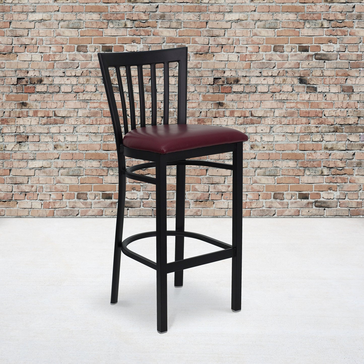 HERCULES Series Black School House Back Metal Restaurant Barstool - Burgundy Vinyl Seat Burgundy Vinyl Seat/Black Metal Frame XU-DG6R8BSCH-BAR-BURV-GG