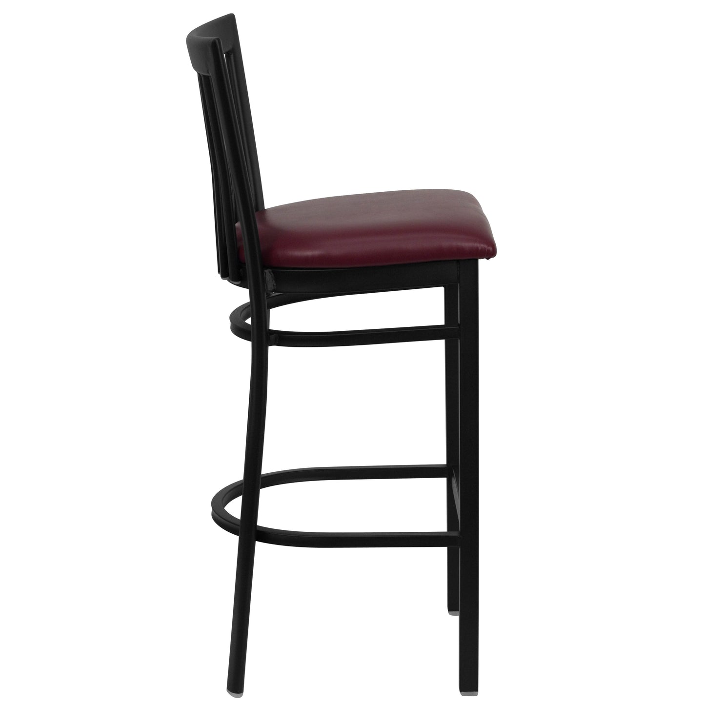 HERCULES Series Black School House Back Metal Restaurant Barstool - Burgundy Vinyl Seat Burgundy Vinyl Seat/Black Metal Frame XU-DG6R8BSCH-BAR-BURV-GG