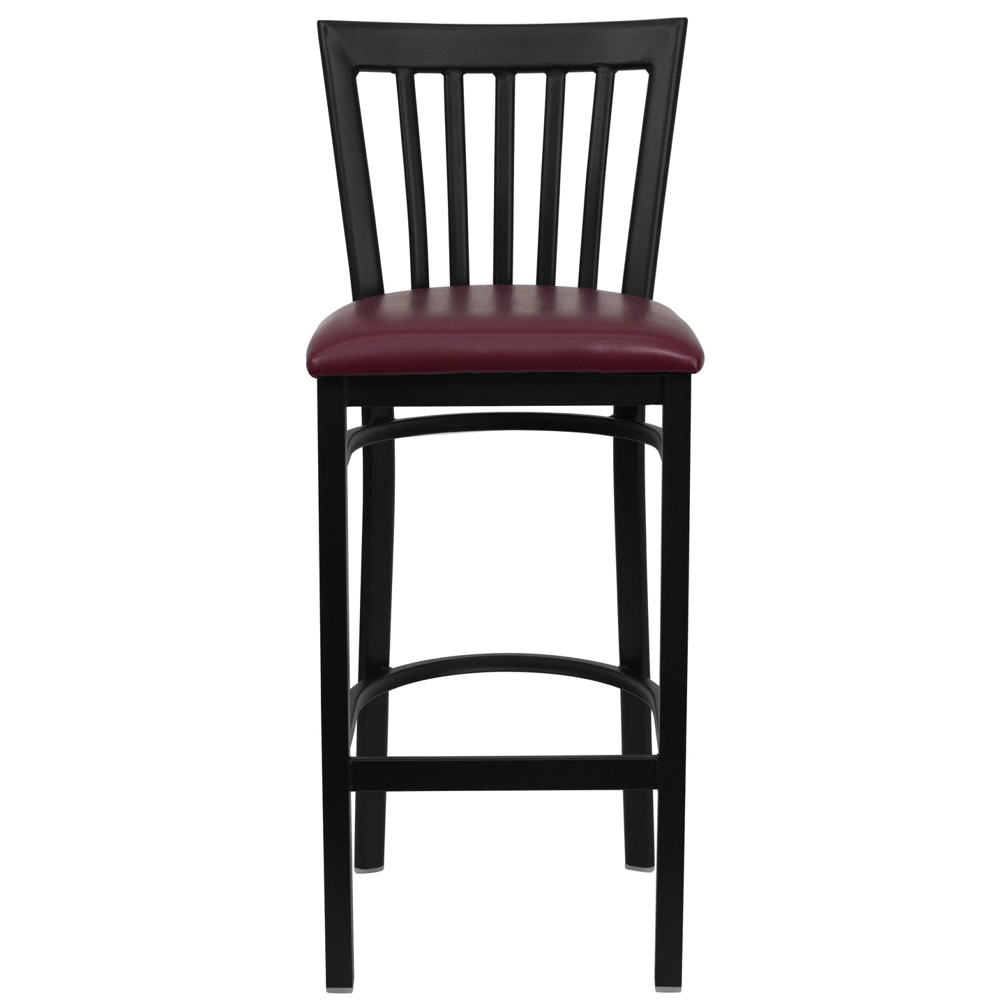 HERCULES Series Black School House Back Metal Restaurant Barstool - Burgundy Vinyl Seat Burgundy Vinyl Seat/Black Metal Frame XU-DG6R8BSCH-BAR-BURV-GG