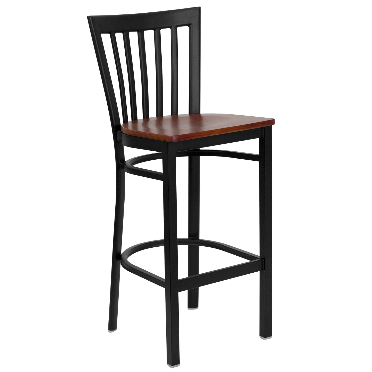 HERCULES Series Black School House Back Metal Restaurant Barstool - Cherry Wood Seat Cherry Wood Seat/Black Metal Frame