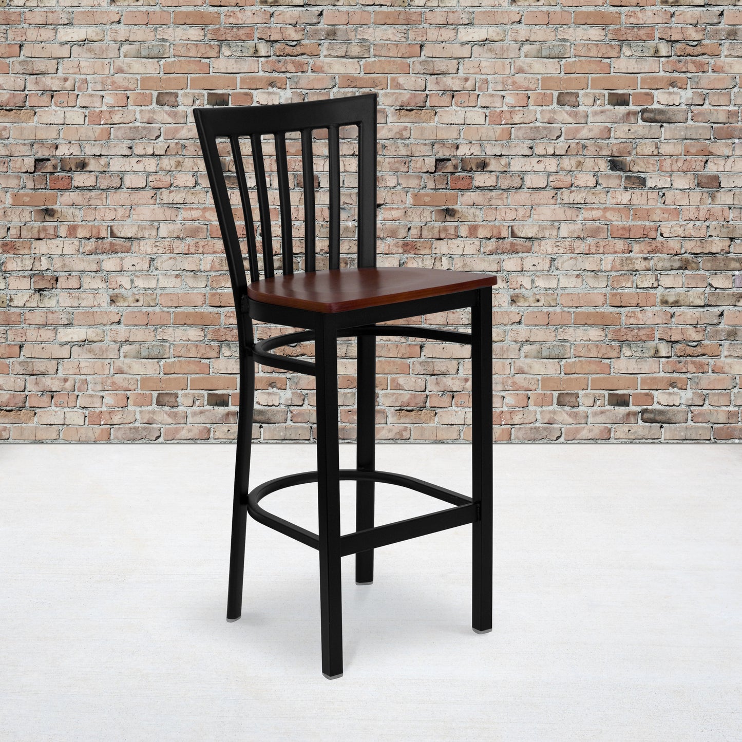 HERCULES Series Black School House Back Metal Restaurant Barstool - Cherry Wood Seat Cherry Wood Seat/Black Metal Frame