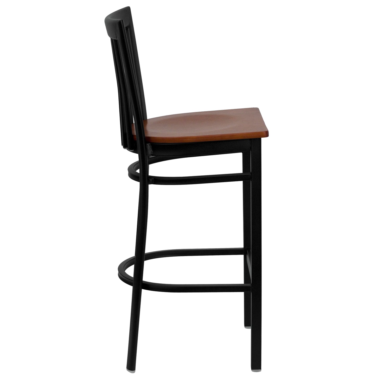 HERCULES Series Black School House Back Metal Restaurant Barstool - Cherry Wood Seat Cherry Wood Seat/Black Metal Frame