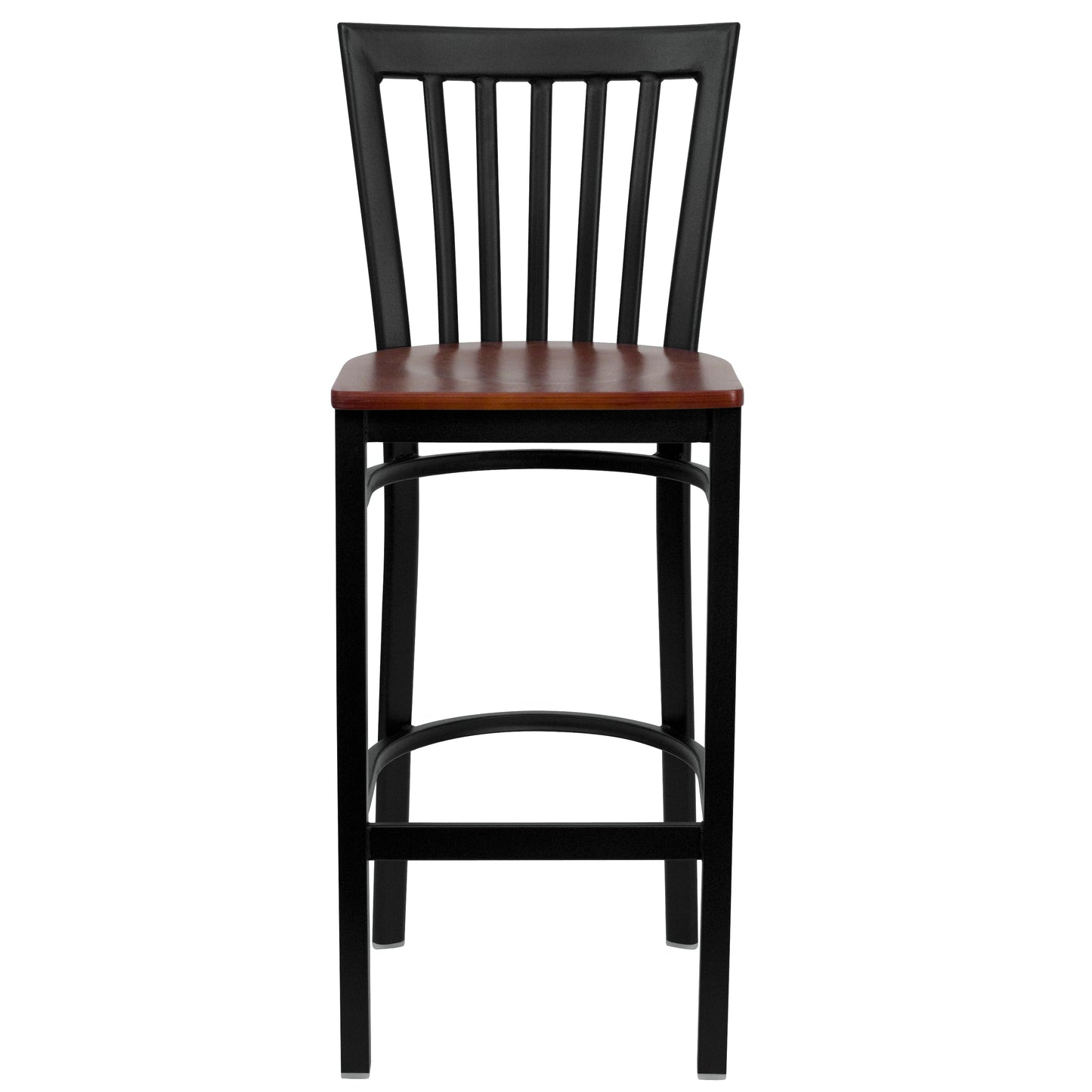 HERCULES Series Black School House Back Metal Restaurant Barstool - Cherry Wood Seat Cherry Wood Seat/Black Metal Frame