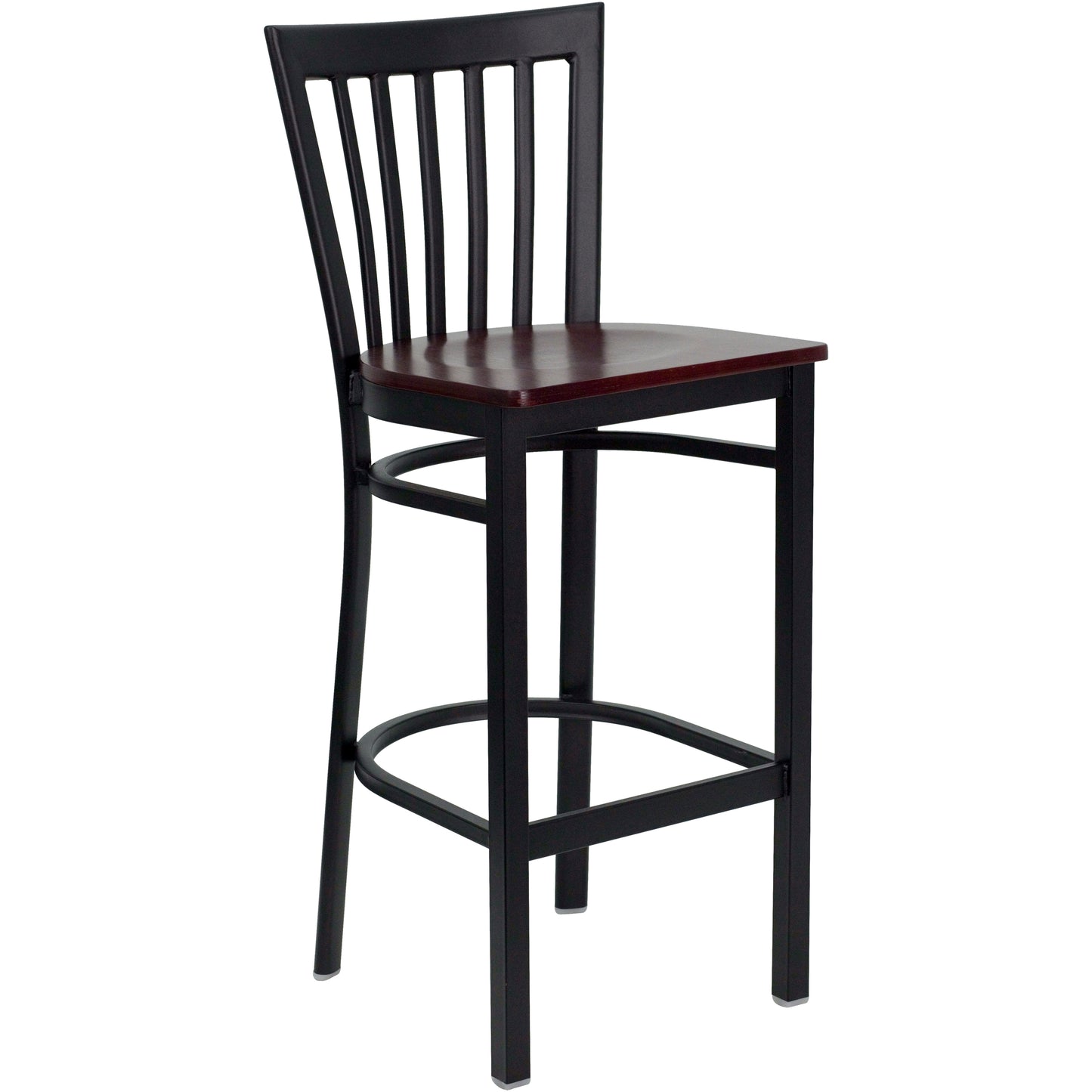 HERCULES Series Black School House Back Metal Restaurant Barstool - Mahogany Wood Seat Mahogany Wood Seat/Black Metal Frame