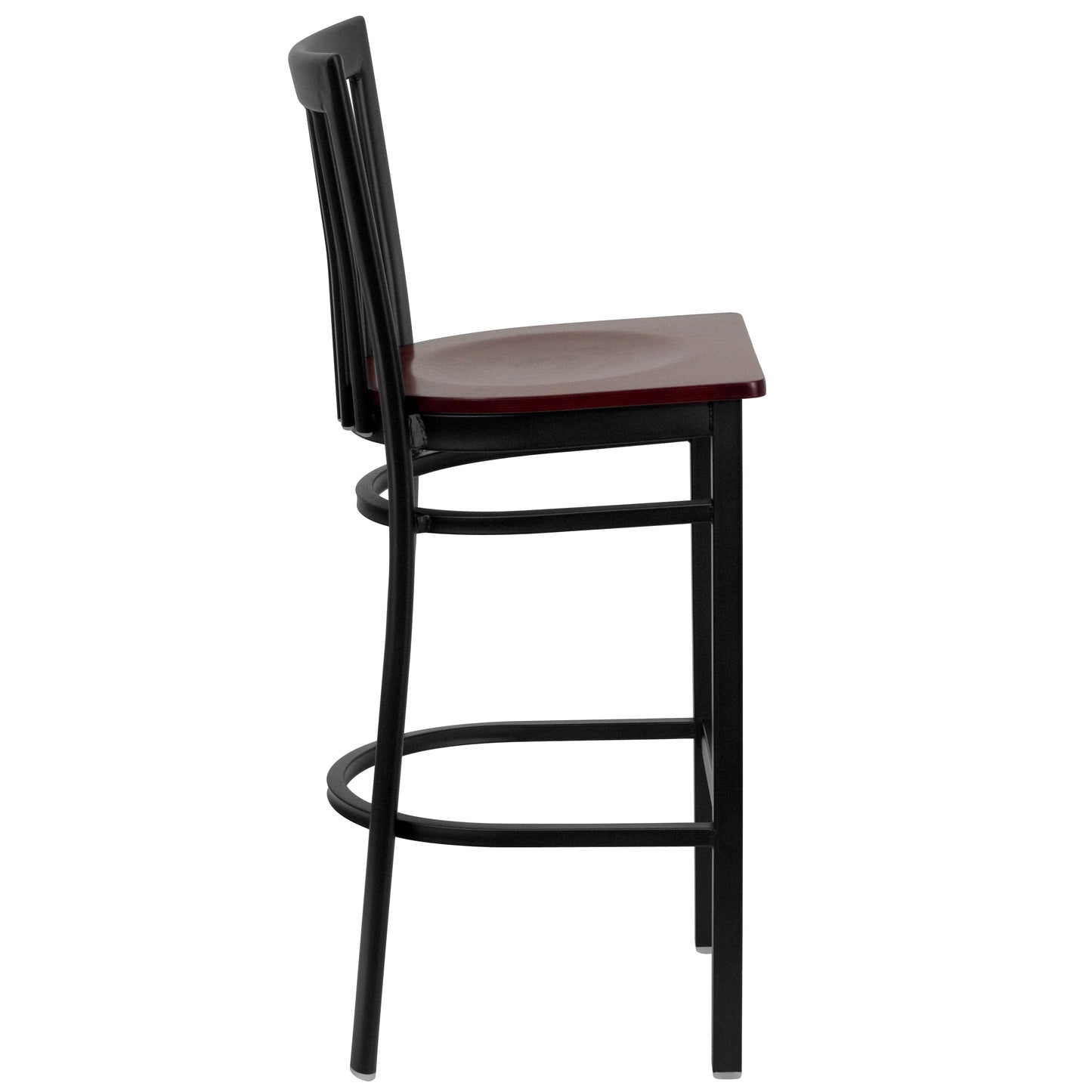 HERCULES Series Black School House Back Metal Restaurant Barstool - Mahogany Wood Seat Mahogany Wood Seat/Black Metal Frame