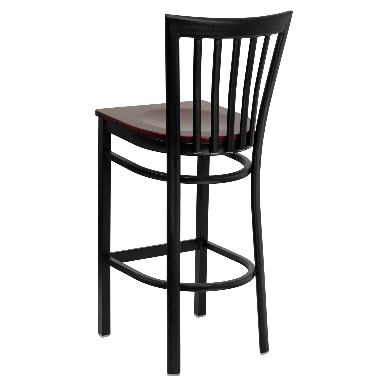 HERCULES Series Black School House Back Metal Restaurant Barstool - Mahogany Wood Seat Mahogany Wood Seat/Black Metal Frame