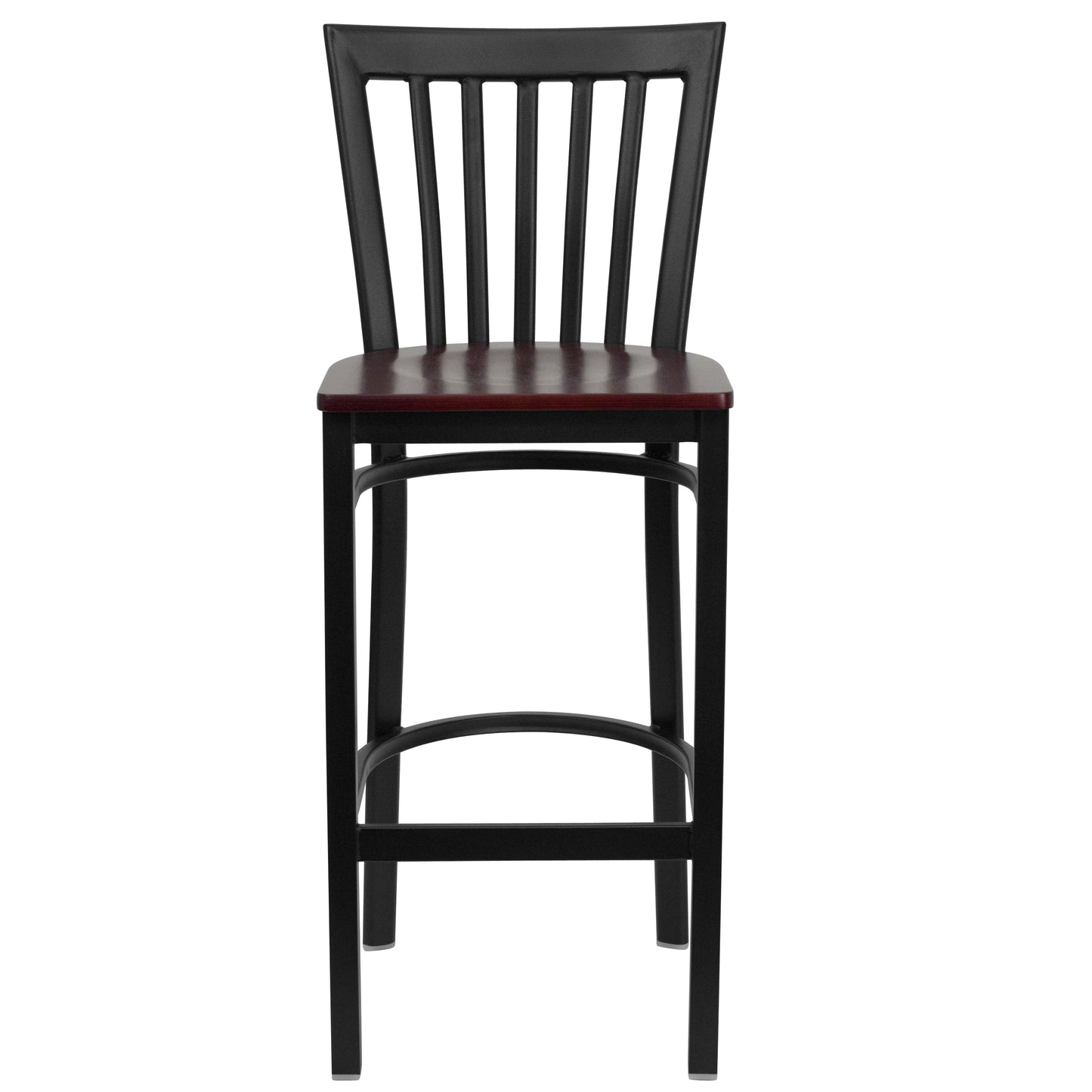 HERCULES Series Black School House Back Metal Restaurant Barstool - Mahogany Wood Seat Mahogany Wood Seat/Black Metal Frame