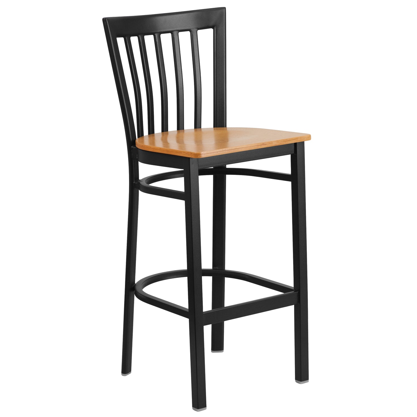 HERCULES Series Black School House Back Metal Restaurant Barstool - Natural Wood Seat Natural Wood Seat/Black Metal Frame