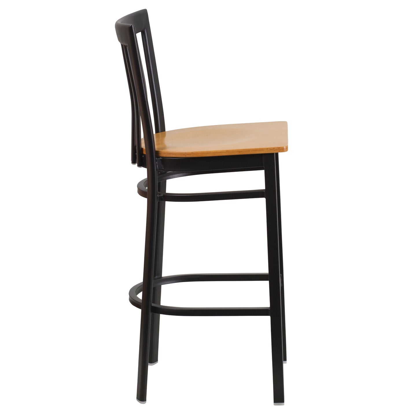 HERCULES Series Black School House Back Metal Restaurant Barstool - Natural Wood Seat Natural Wood Seat/Black Metal Frame