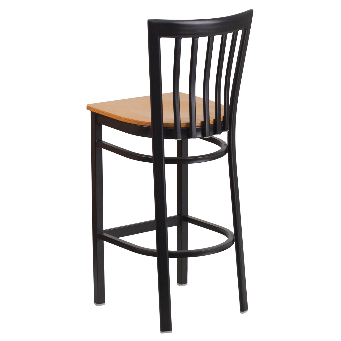 HERCULES Series Black School House Back Metal Restaurant Barstool - Natural Wood Seat Natural Wood Seat/Black Metal Frame