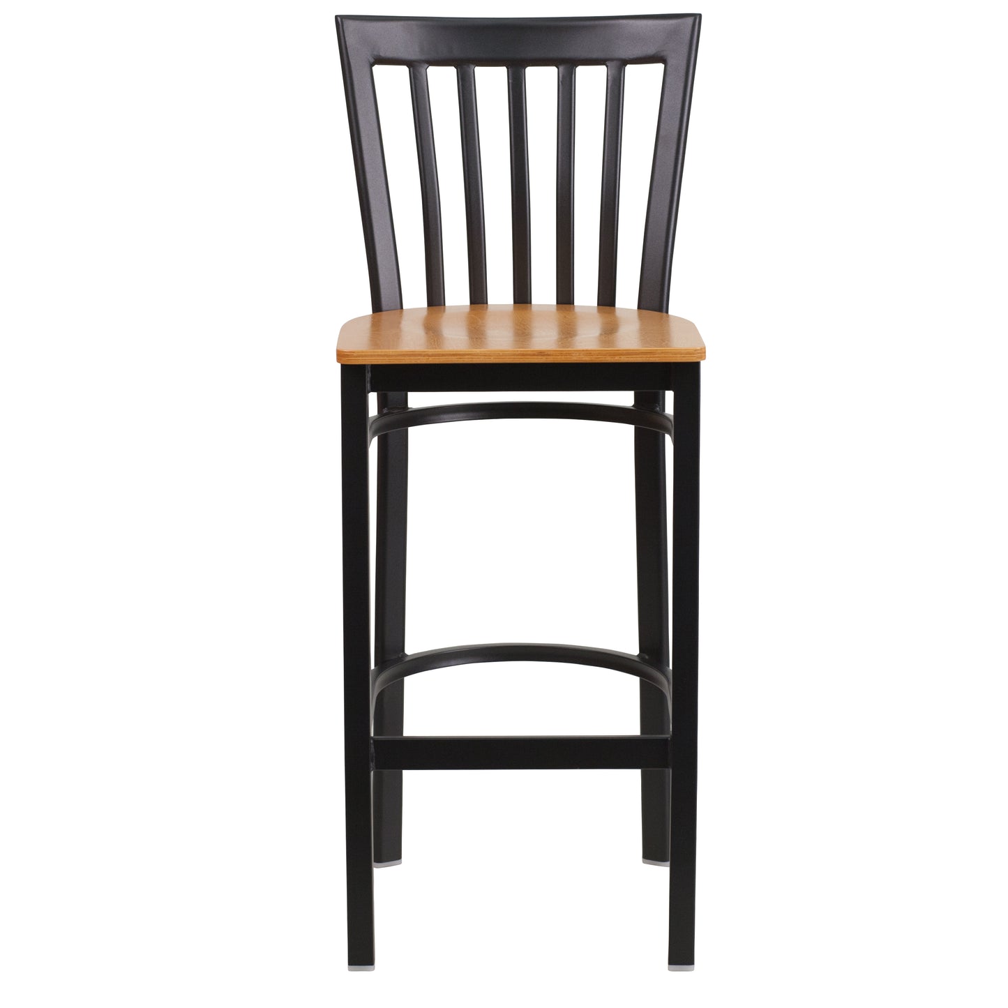 HERCULES Series Black School House Back Metal Restaurant Barstool - Natural Wood Seat Natural Wood Seat/Black Metal Frame