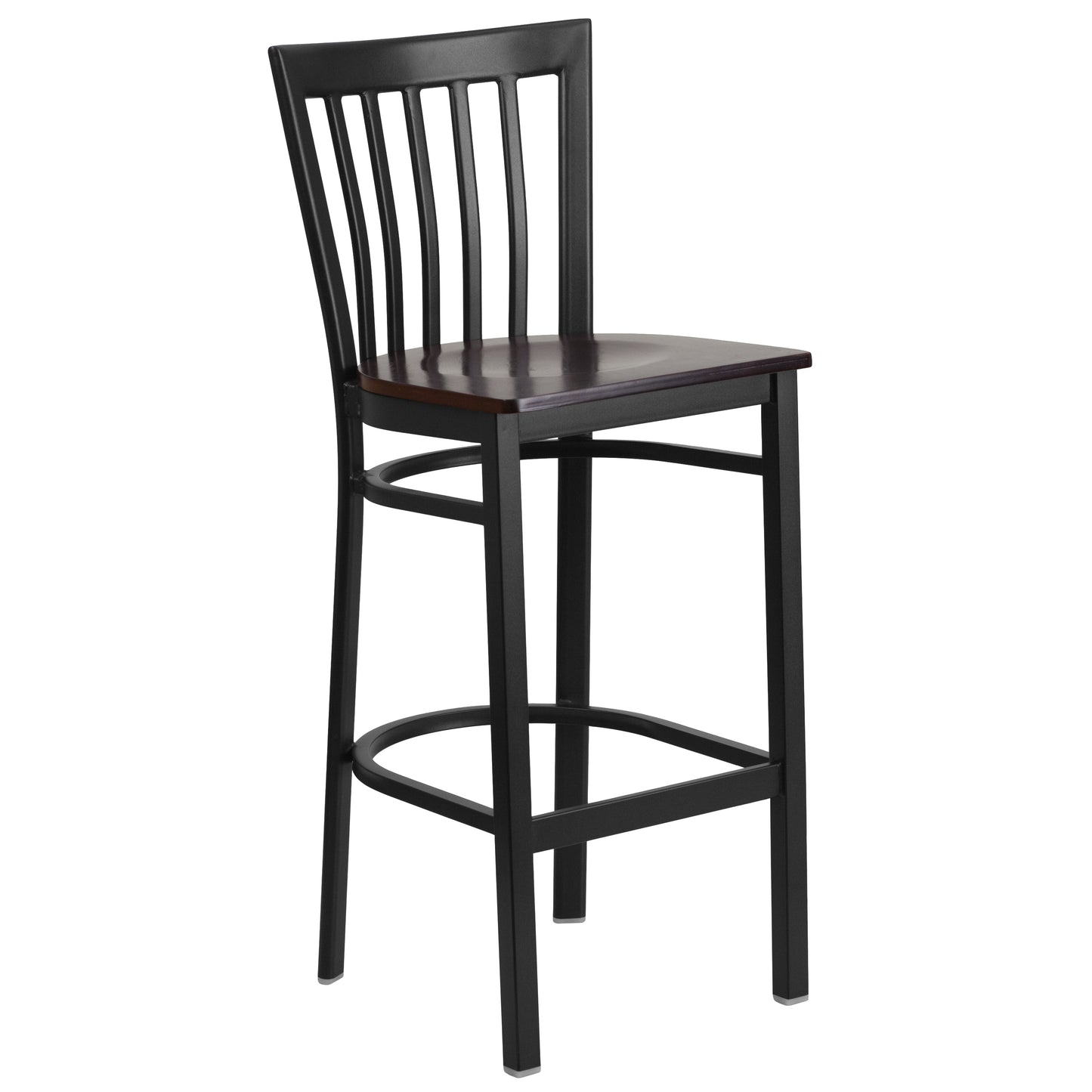 HERCULES Series Black School House Back Metal Restaurant Barstool - Walnut Wood Seat Walnut Wood Seat/Black Metal Frame
