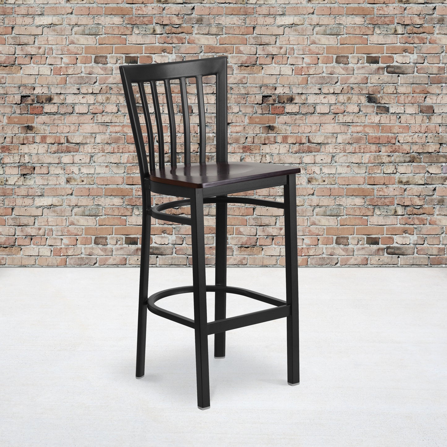HERCULES Series Black School House Back Metal Restaurant Barstool - Walnut Wood Seat Walnut Wood Seat/Black Metal Frame