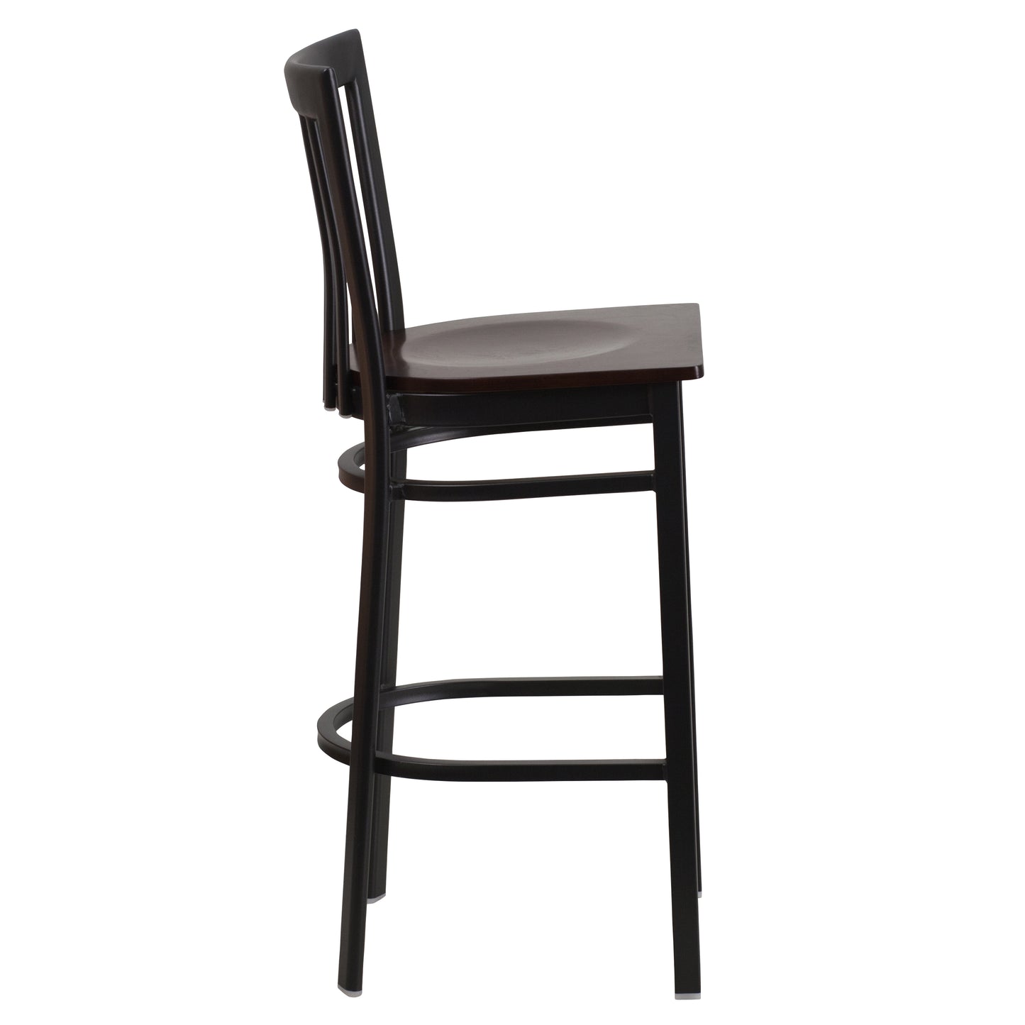 HERCULES Series Black School House Back Metal Restaurant Barstool - Walnut Wood Seat Walnut Wood Seat/Black Metal Frame