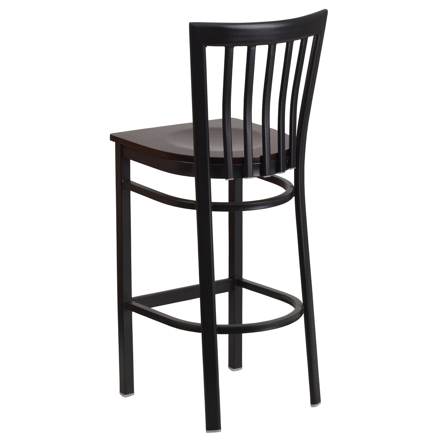 HERCULES Series Black School House Back Metal Restaurant Barstool - Walnut Wood Seat Walnut Wood Seat/Black Metal Frame