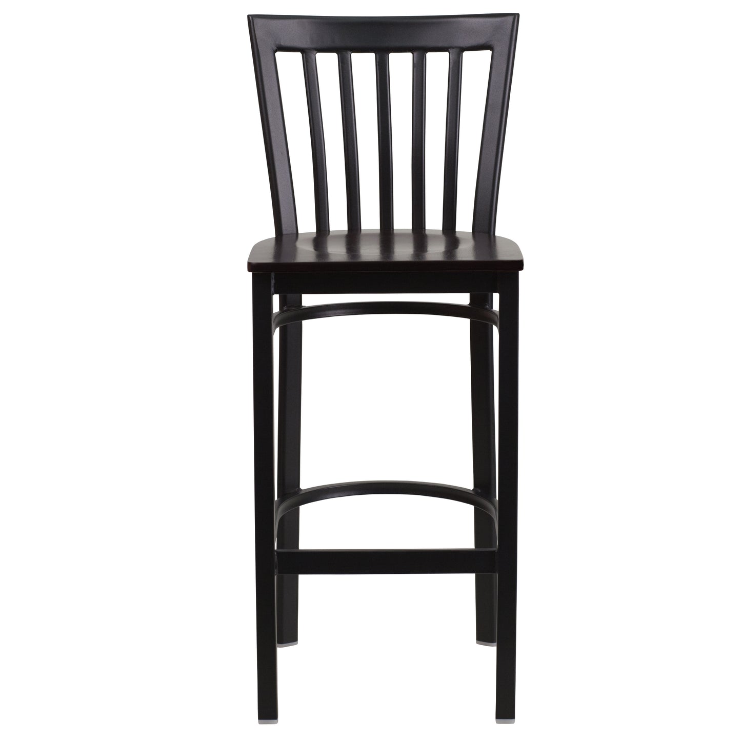 HERCULES Series Black School House Back Metal Restaurant Barstool - Walnut Wood Seat Walnut Wood Seat/Black Metal Frame