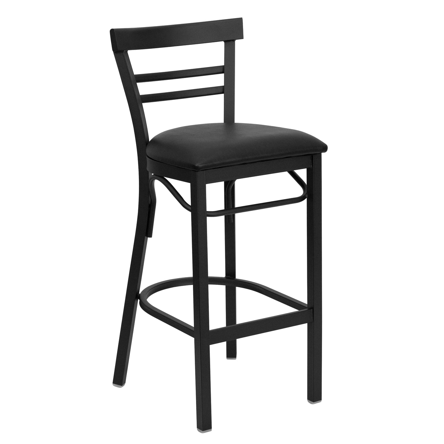 HERCULES Series Black Two-Slat Ladder Back Metal Restaurant Barstool - Black Vinyl Seat Black Vinyl Seat/Black Metal Frame XU-DG6R9BLAD-BAR-BLKV-GG