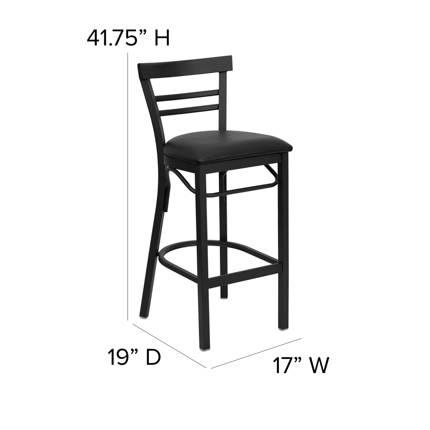 HERCULES Series Black Two-Slat Ladder Back Metal Restaurant Barstool - Black Vinyl Seat Black Vinyl Seat/Black Metal Frame XU-DG6R9BLAD-BAR-BLKV-GG