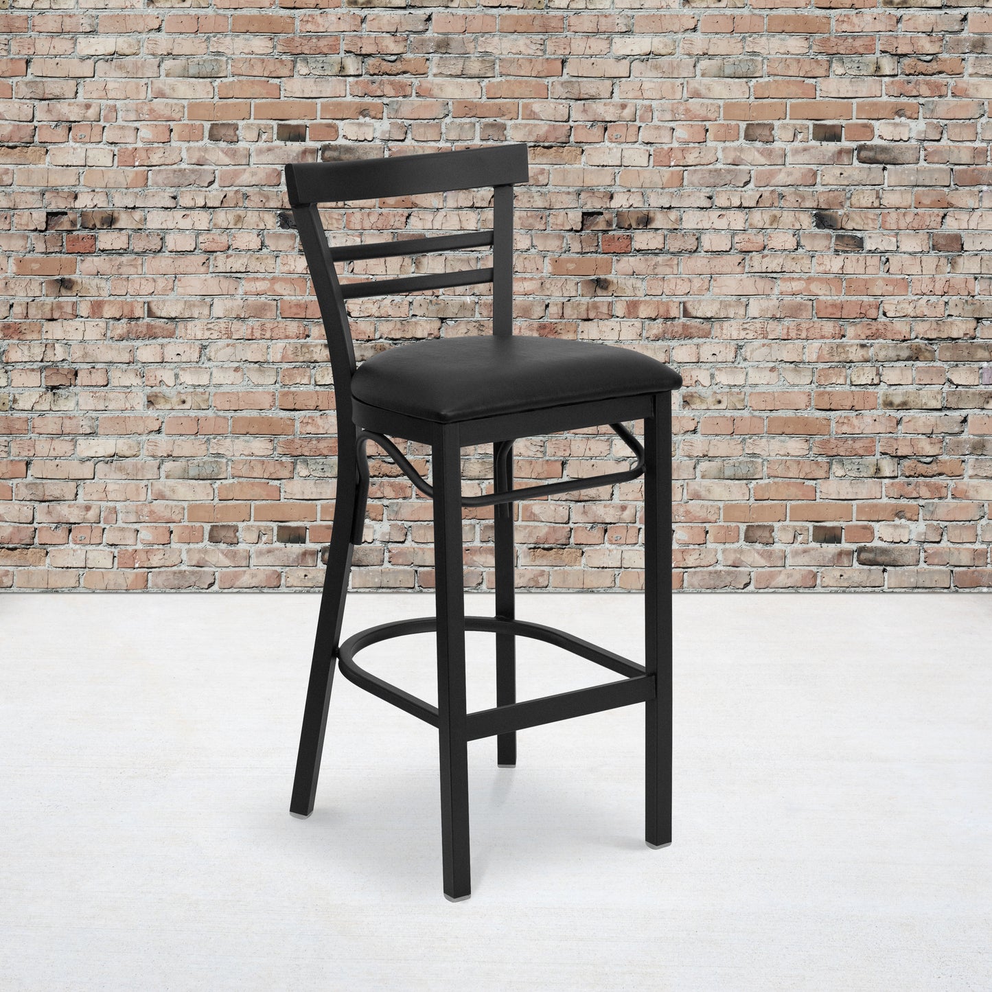 HERCULES Series Black Two-Slat Ladder Back Metal Restaurant Barstool - Black Vinyl Seat Black Vinyl Seat/Black Metal Frame XU-DG6R9BLAD-BAR-BLKV-GG