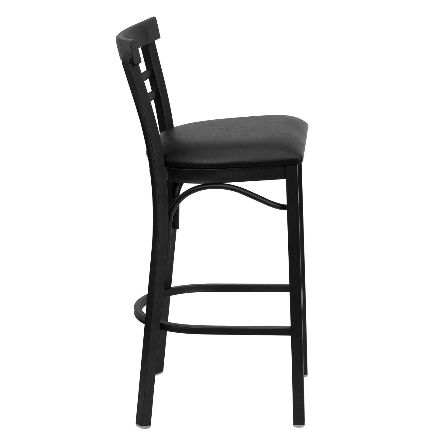 HERCULES Series Black Two-Slat Ladder Back Metal Restaurant Barstool - Black Vinyl Seat Black Vinyl Seat/Black Metal Frame XU-DG6R9BLAD-BAR-BLKV-GG