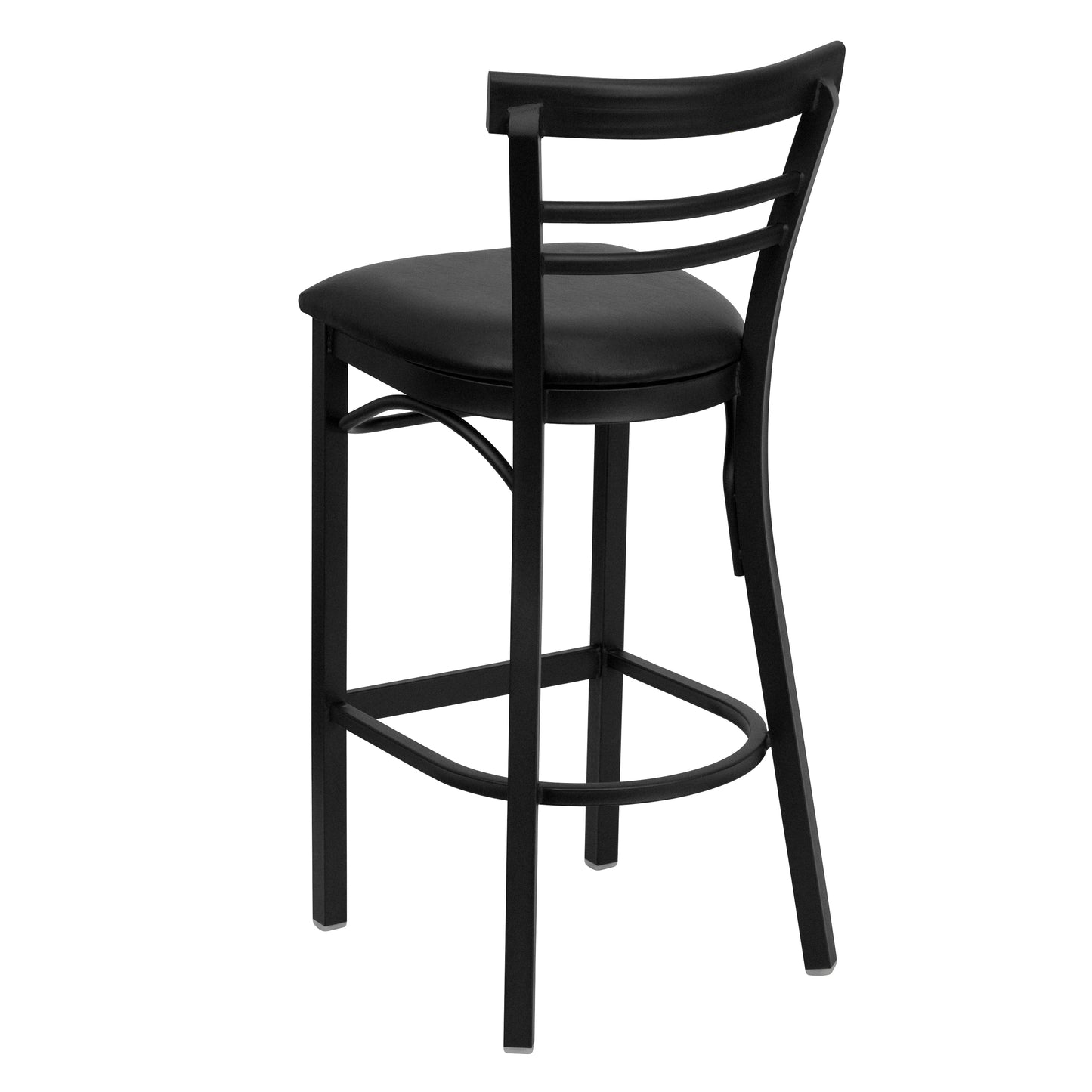HERCULES Series Black Two-Slat Ladder Back Metal Restaurant Barstool - Black Vinyl Seat Black Vinyl Seat/Black Metal Frame XU-DG6R9BLAD-BAR-BLKV-GG