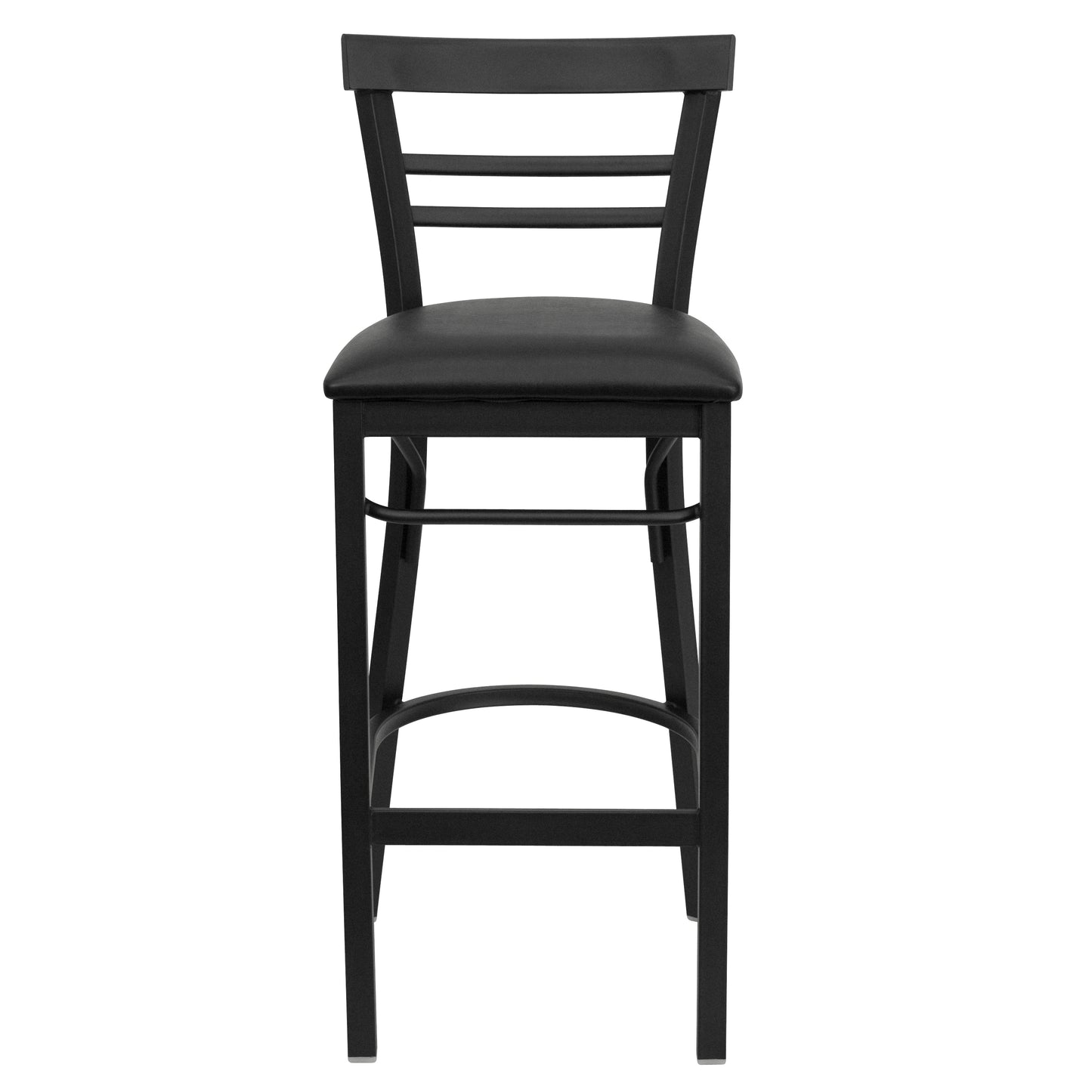 HERCULES Series Black Two-Slat Ladder Back Metal Restaurant Barstool - Black Vinyl Seat Black Vinyl Seat/Black Metal Frame XU-DG6R9BLAD-BAR-BLKV-GG
