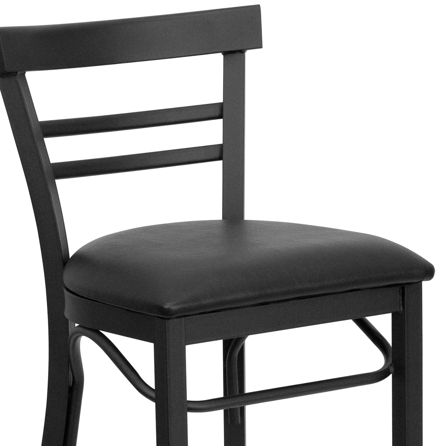 HERCULES Series Black Two-Slat Ladder Back Metal Restaurant Barstool - Black Vinyl Seat Black Vinyl Seat/Black Metal Frame XU-DG6R9BLAD-BAR-BLKV-GG